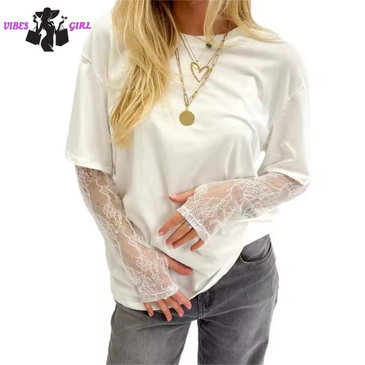 Maglia con maniche in pizzo