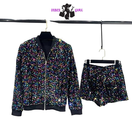 Coordinato giacca pantaloncini con pailettes
